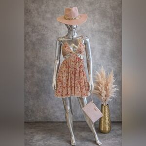 Luxxel Floral Backless Dress - Pink and Cream